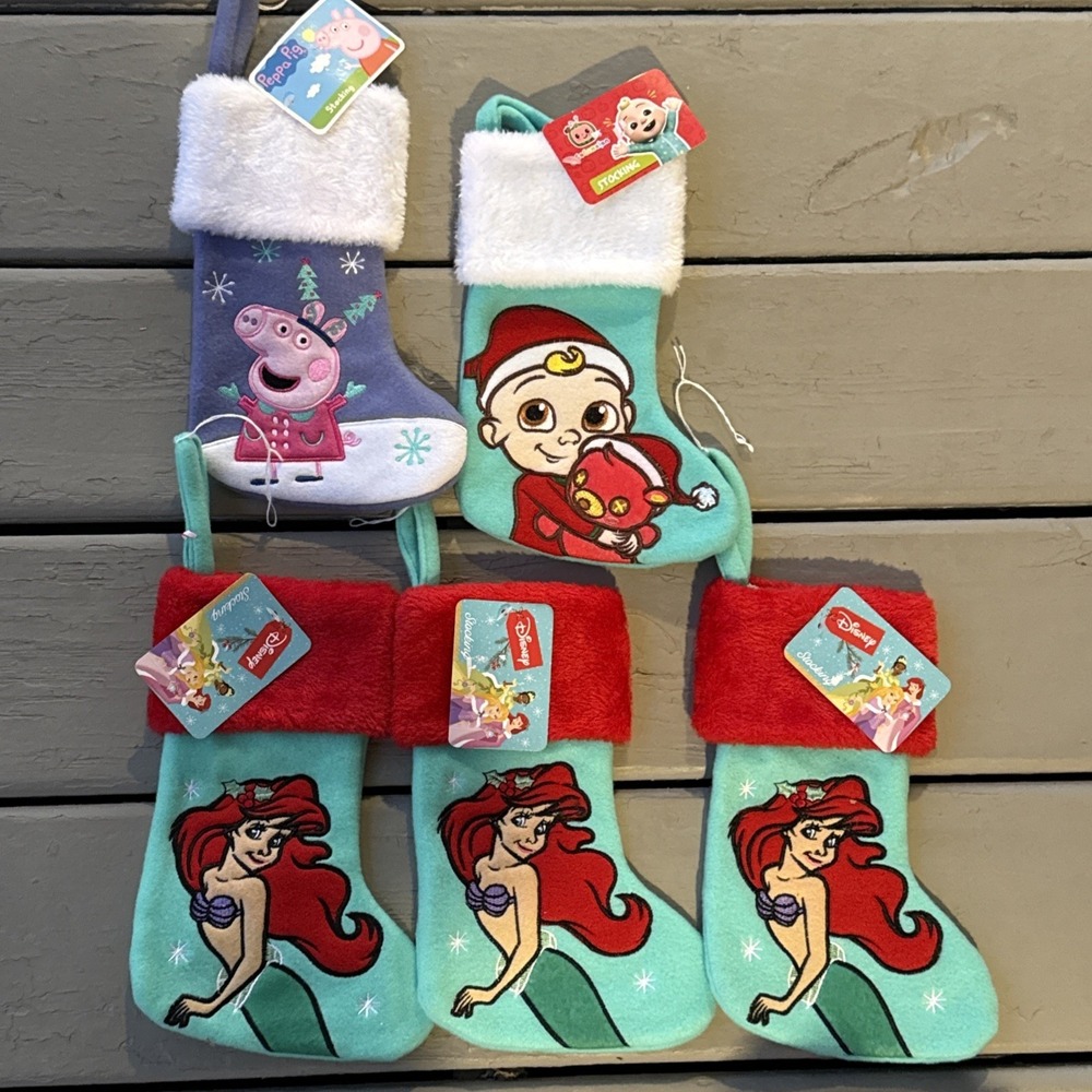 Lot 5- Ruz New‎ Little Mermaid Peppa Cocomellon  Stocking 9" Christmas Stockings